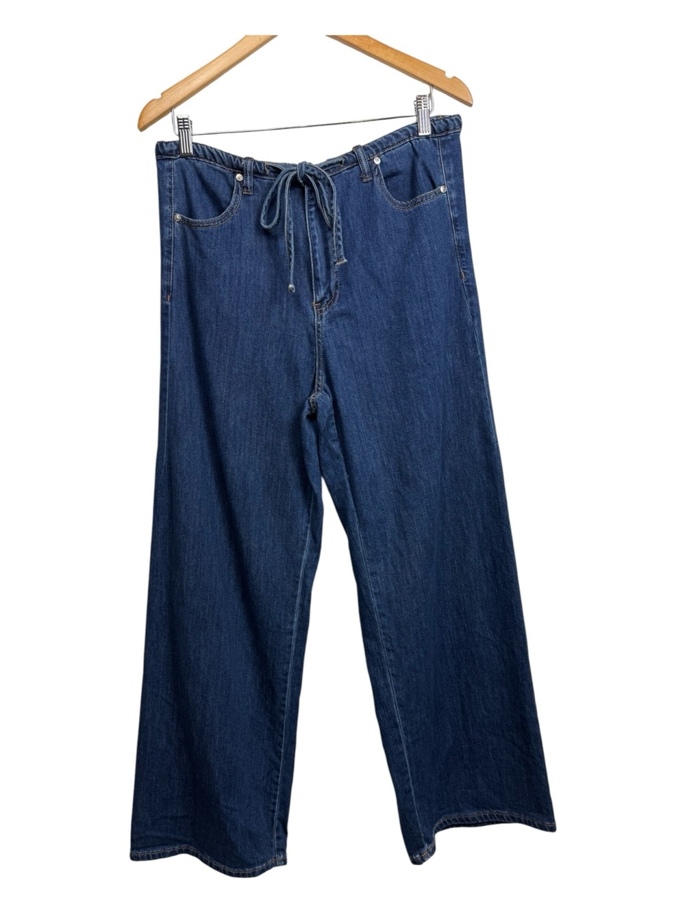 OAT Wide Leg Drawstring Waist Denim Jeans - Dark Blue 10/30